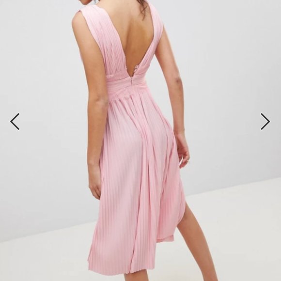 NWT ASOS Premium Pink Lace Pleated Midi Dress - Picture 3 of 7